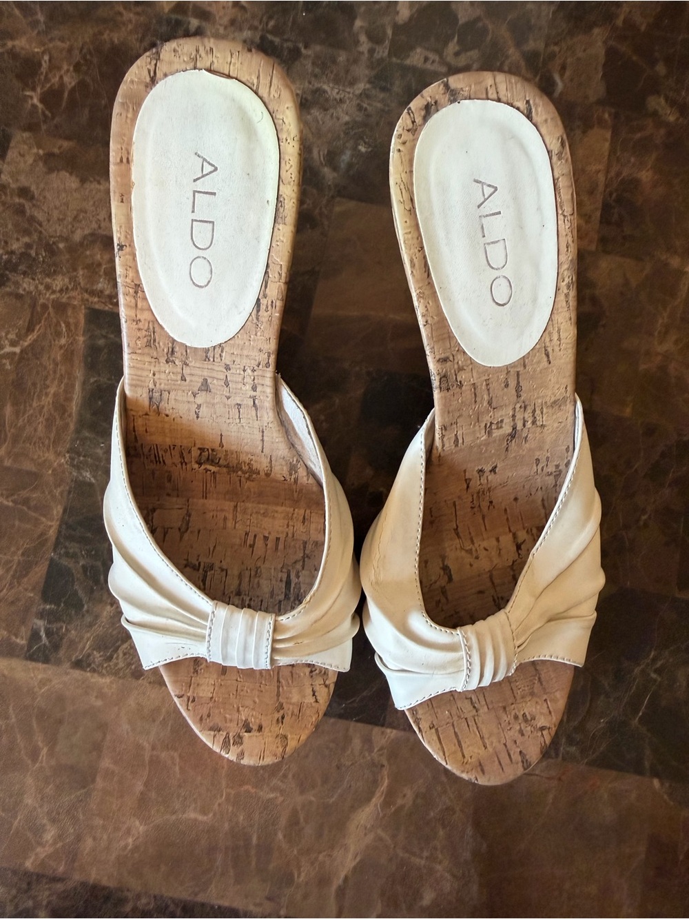 ALDO White Knot Cork Slide Sandals size 39.